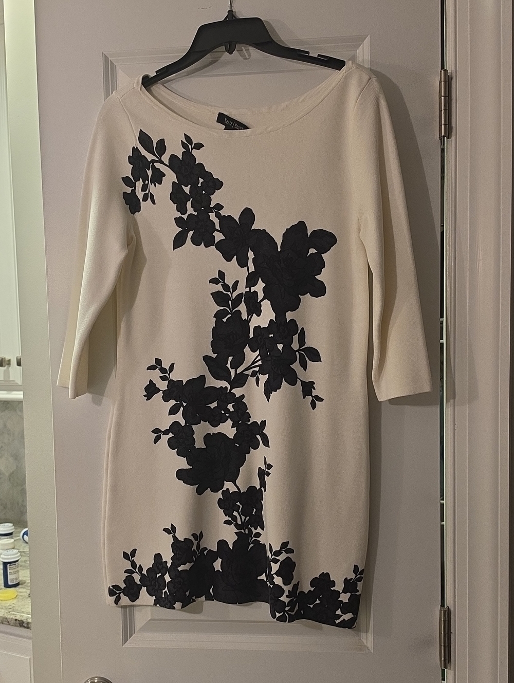 White Floral-Print Sheath TUNIC OR MINI DRESS- Black Floral